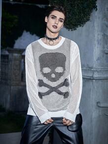 Manfinity EMRG Men Halloween Skull Pattern Pointelle Knit Top - Apricot - View 3