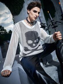 Manfinity EMRG Men Halloween Skull Pattern Pointelle Knit Top - Apricot - View 4