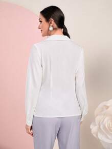 Modelyn Solid Wrap Front Peplum Blouse Women Shirt - White - View 2