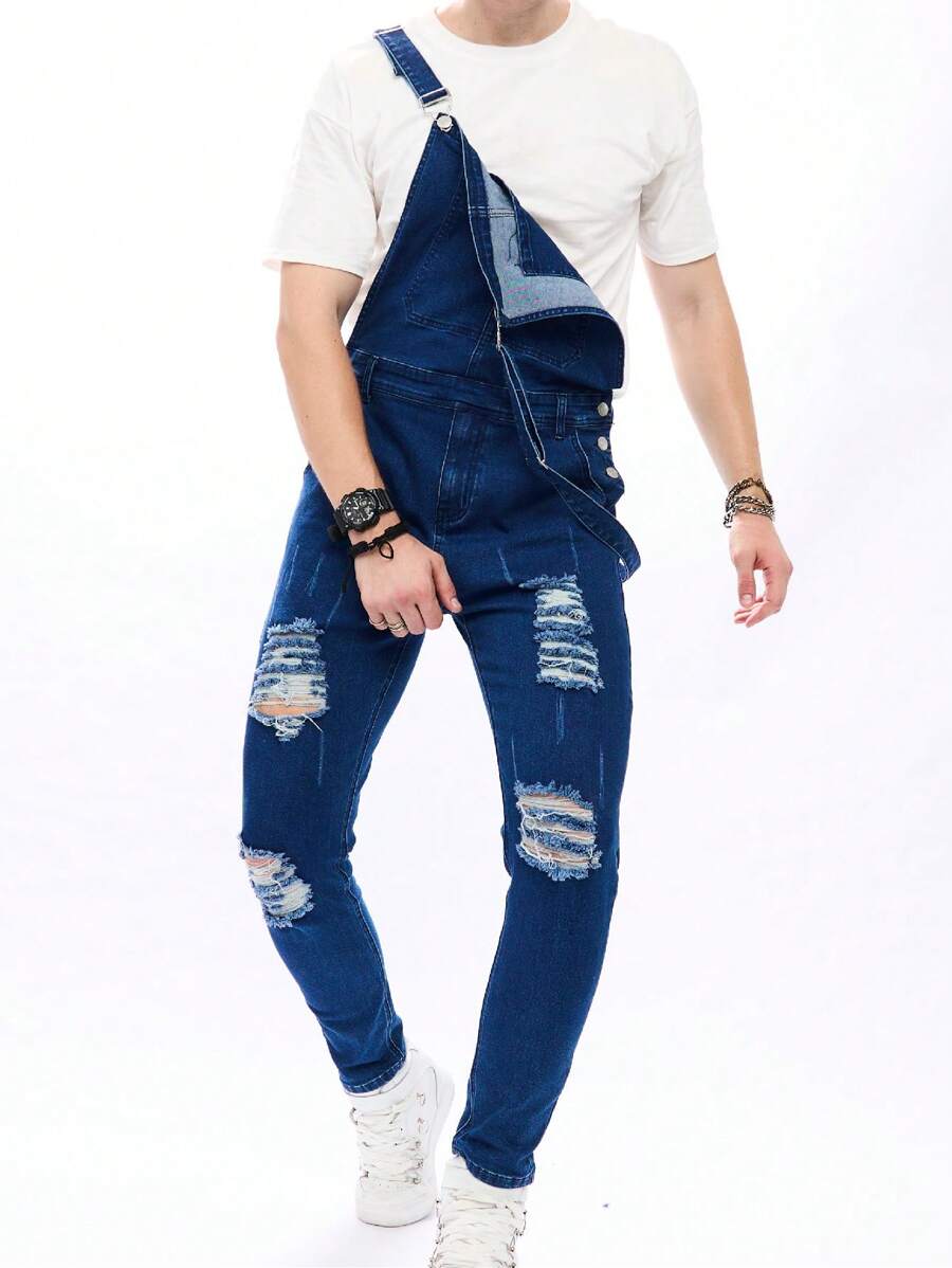 Manfinity LEGND Men Ripped Denim Overall Without Tee | SHEIN USA