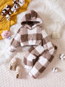 Đứa bé gái Họa tiết kẻ sọc trâu Teddy Hoodie & Quần - Nhiều màu - Xem 1