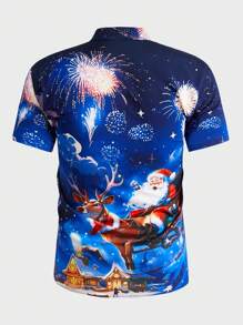 GENTILAND Loose Fit Men's Christmas Print Short Sleeve Shirt