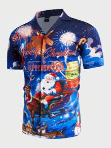 GENTILAND Loose Fit Men's Christmas Print Short Sleeve Shirt