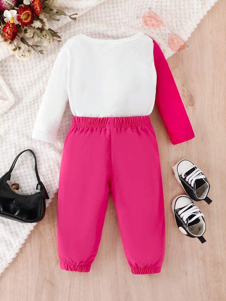 Baby Girl Figure Graphic Tee & Flap Pocket Pants Without Belt Bag