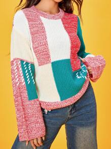 SHEIN Unity 撞色落肩袖套頭毛衣 - 彩色 - 查看 5