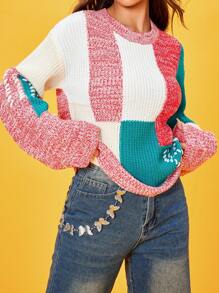 SHEIN Unity 撞色落肩袖套頭毛衣 - 彩色 - 查看 6