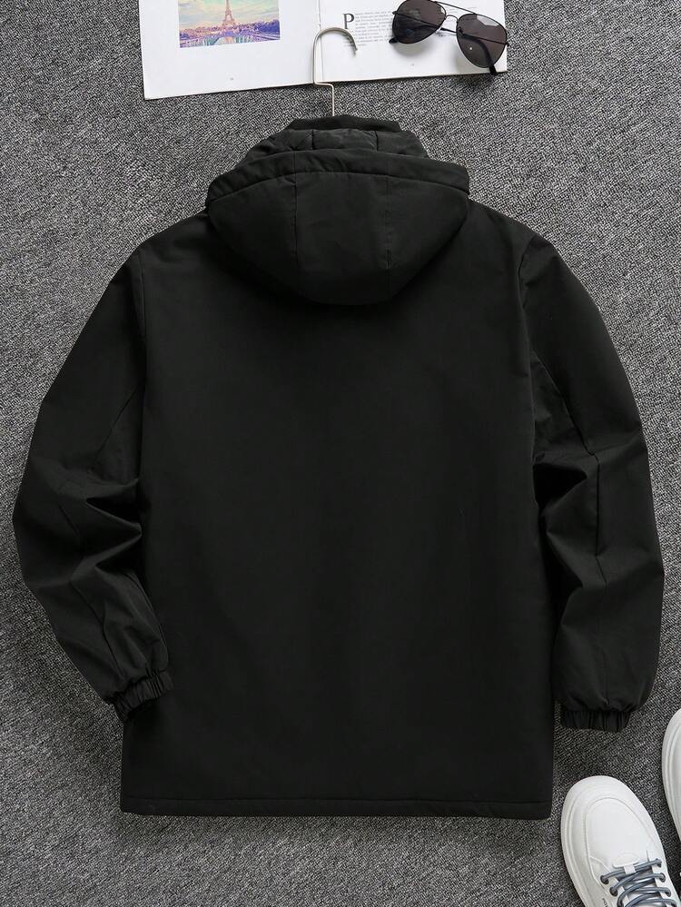 Men Bird Pattern Hooded Padded Coat