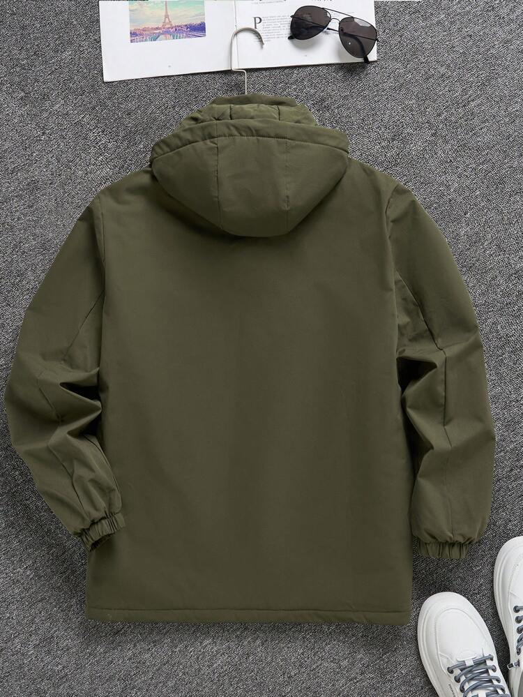 Loose Fit Men's Zip Up Hooded Winter Jacket With Letter Print