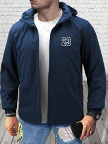 Manfinity Homme Men Letter Graphic Zip Up Hooded Padded Coat - Black - View 1