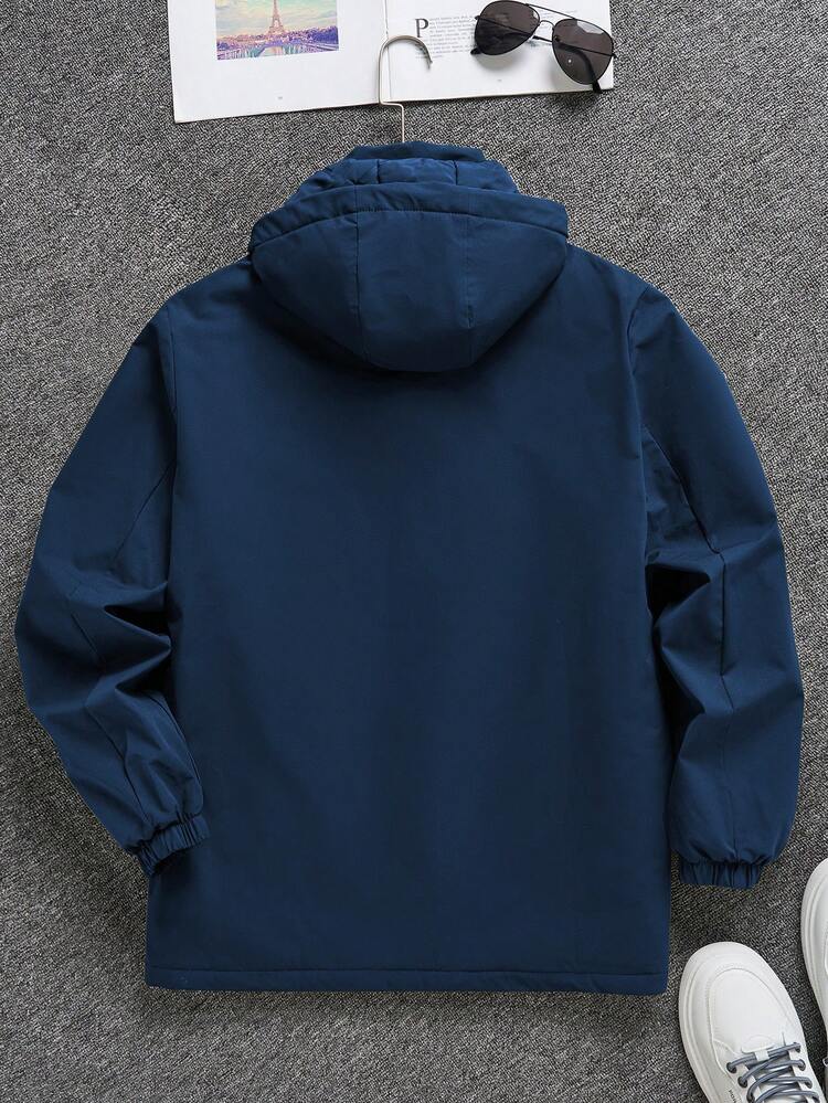 Men Letter Graphic Zip Up Hooded Padded Coat