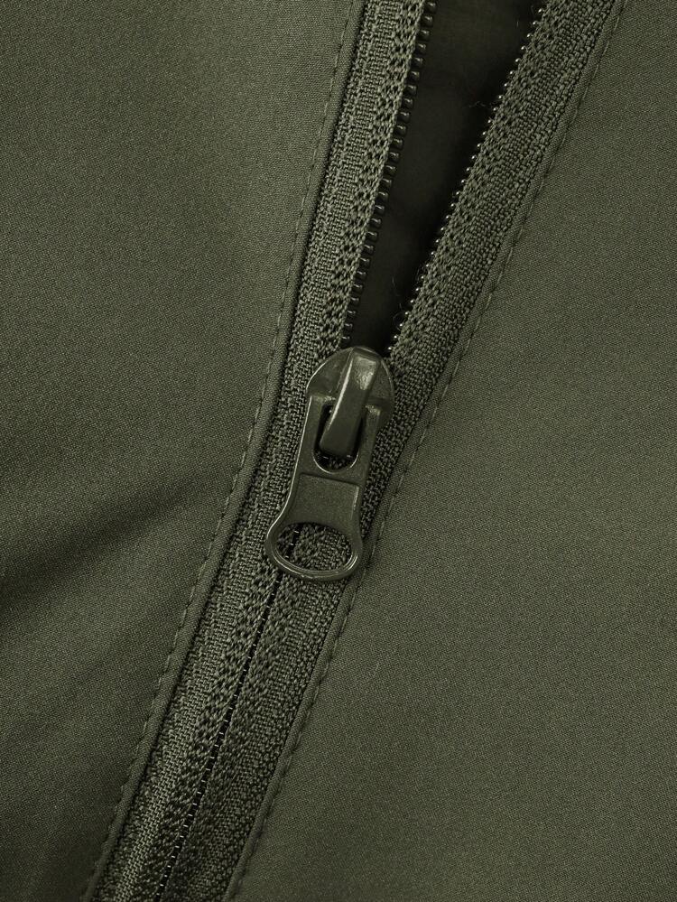 Loose Fit Men's Zip Up Hooded Winter Jacket With Letter Print