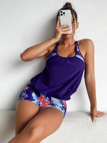 SHEIN Swim 熱帶印花短褲比基尼