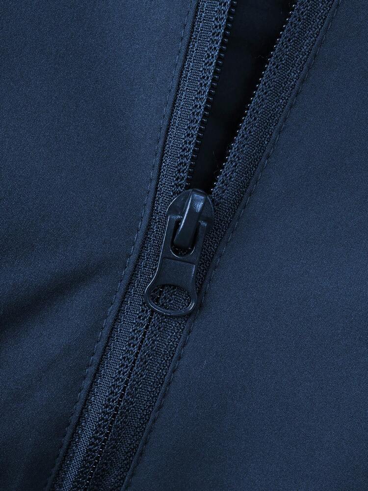 Men Letter Graphic Zip Up Hooded Padded Coat