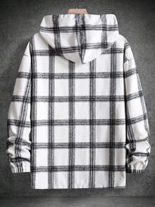 Manfinity Homme 男士格紋袋鼠口袋抽繩連帽衫 - 彩色 - 查看 2