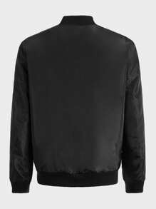 GENTILAND Áo khoác bomber nam oversized có khóa kéo vá khẩu hiệu - màu đen - Xem 2
