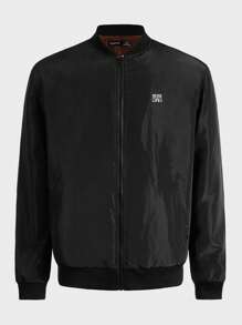 GENTILAND Áo khoác bomber nam oversized có khóa kéo vá khẩu hiệu - màu đen - Xem 3