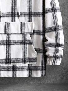 Manfinity Homme 男士格紋袋鼠口袋抽繩連帽衫 - 彩色 - 查看 5