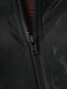 GENTILAND Áo khoác bomber nam oversized có khóa kéo vá khẩu hiệu - màu đen - Xem 5