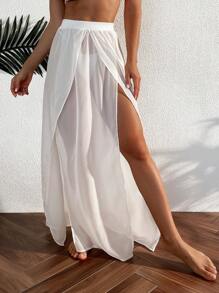 SHEIN Swim Plain Split Thigh Cover Up Trousers - White - View 1