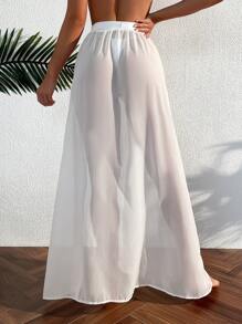 SHEIN Swim Plain Split Thigh Cover Up Trousers - White - View 2