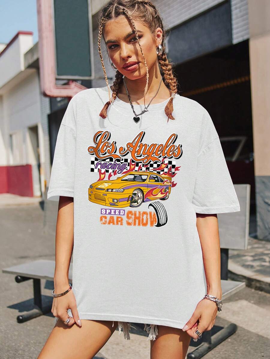 SHEIN Coolane 休閒車 字母女士T恤 - 白色 - 查看 1