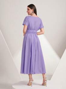 Modelyn Chất rắn Eo Ruched Váy chữ A - Màu tím - Xem 2