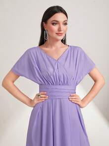 Modelyn Chất rắn Eo Ruched Váy chữ A - Màu tím - Xem 3