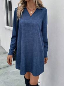 SHEIN LUNE Solid Tunic Dress - Blue - View 4