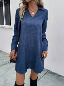 SHEIN LUNE Solid Tunic Dress - Blue - View 5