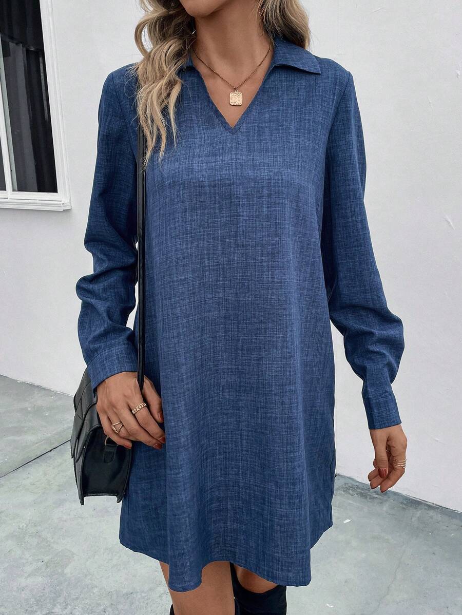 SHEIN LUNE Solid Tunic Dress - Blue - View 1