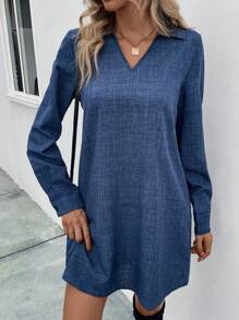 SHEIN LUNE Solid Tunic Dress - Blue - View 7