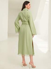 Mulvari Tassel Trim Belted Shirt Dress - Green - View 2