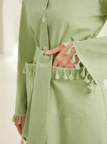 Mulvari Tassel Trim Belted Shirt Dress - Green - View 6
