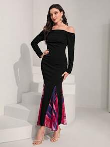 Modelyn 一字肩魚尾裙下擺洋裝 - 彩色 - 查看 3