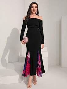 Modelyn 一字肩魚尾裙下擺洋裝 - 彩色 - 查看 4