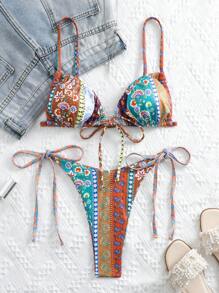 Bộ bikini tam giác in hoa - Nhiều màu - Xem 1