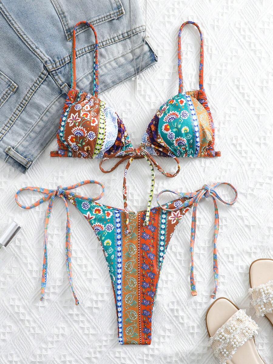 Bộ bikini tam giác in hoa - Nhiều màu - Xem 1
