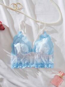 花卉蕾絲貝殼邊基本款上衣 - 淺藍色 - 查看 1