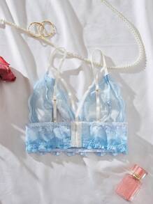 花卉蕾絲貝殼邊基本款上衣 - 淺藍色 - 查看 2