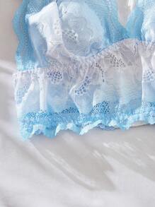 花卉蕾絲貝殼邊基本款上衣 - 淺藍色 - 查看 3