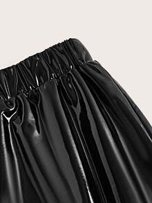 SHEINNeu Túi nắp bên cạnh chất liệu da PU Quần short - màu đen - Xem 3