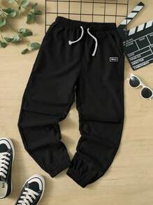 SHEIN 男大童字母補丁細節腰部抽繩長褲