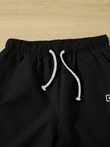SHEIN 男大童字母補丁細節腰部抽繩長褲