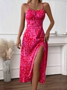 Chiquease 滿版印花前繫帶高衩吊帶連衣裙 - 彩色 - 查看 3