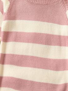 Baby Girl Striped Pattern Raglan Sleeve Knit Jumpsuit - Pink - View 5