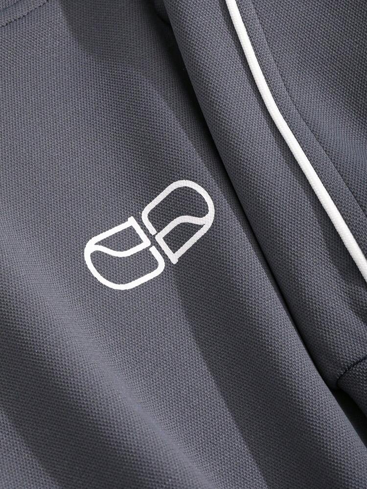 Letter Graphic Contrast Piping Mock Neck Drop Shoulder Sweatshirt,Long Sleeve Tops Fall,Winter