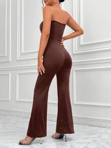 SHEIN Privé 下擺開叉抹胸連體褲不附腰帶 - 咖啡棕 - 查看 2