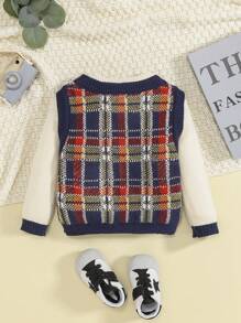 SHEIN Baby Boy Plaid Pattern Bow Front 2 In 1 Sweater - Multicolor - View 2