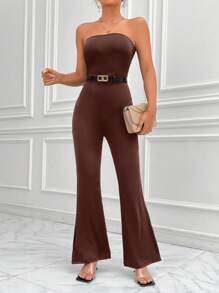 SHEIN Privé 下擺開叉抹胸連體褲不附腰帶 - 咖啡棕 - 查看 4