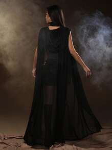 SHEIN ICON Chất rắn Kiểu Dài áo có mũ Lưới Áo - màu đen - Xem 4